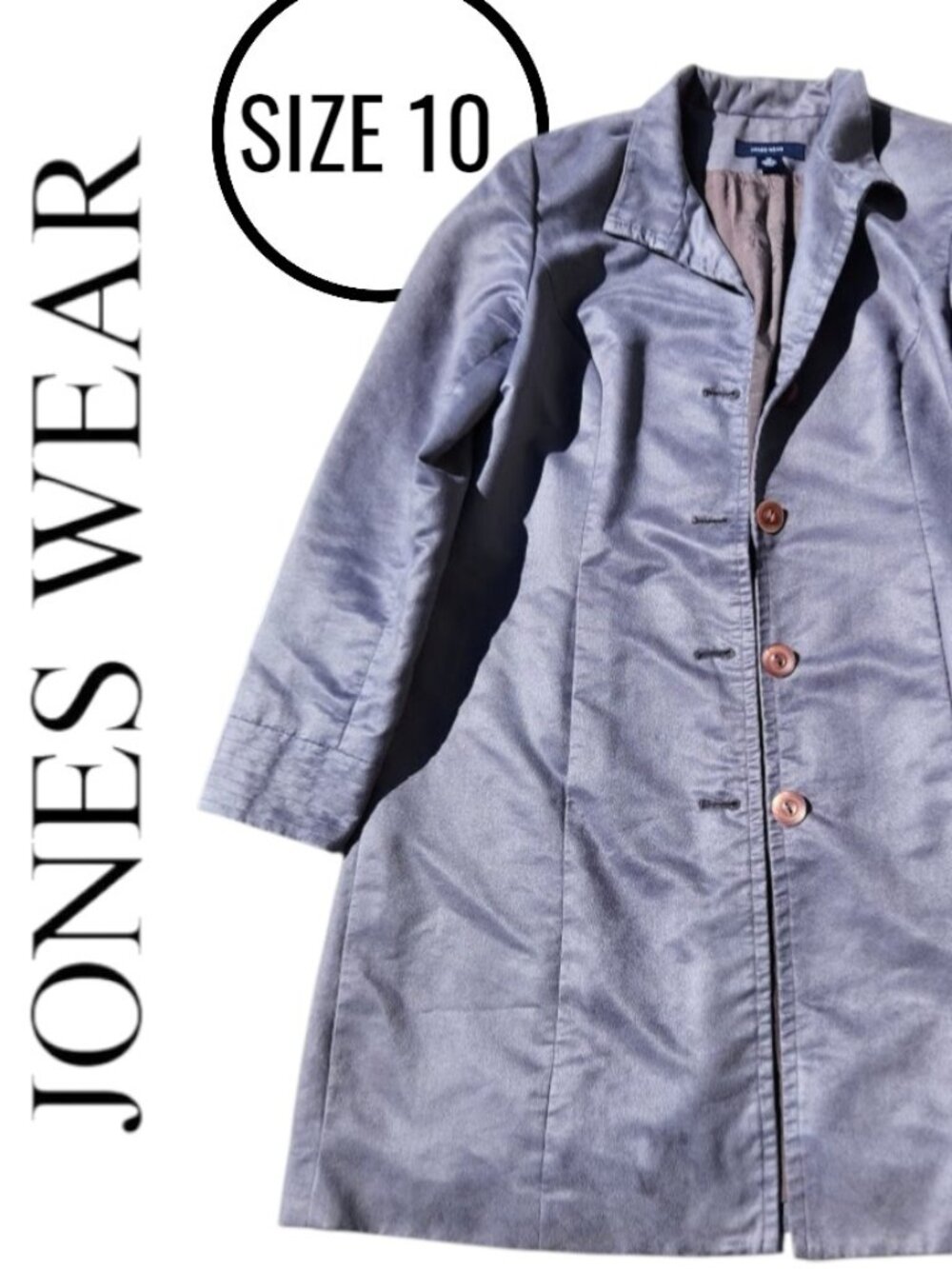 Jones Wear Jacket Lightweight Trench Coat Size 10 Women's Trenchcoat Soft Faux S